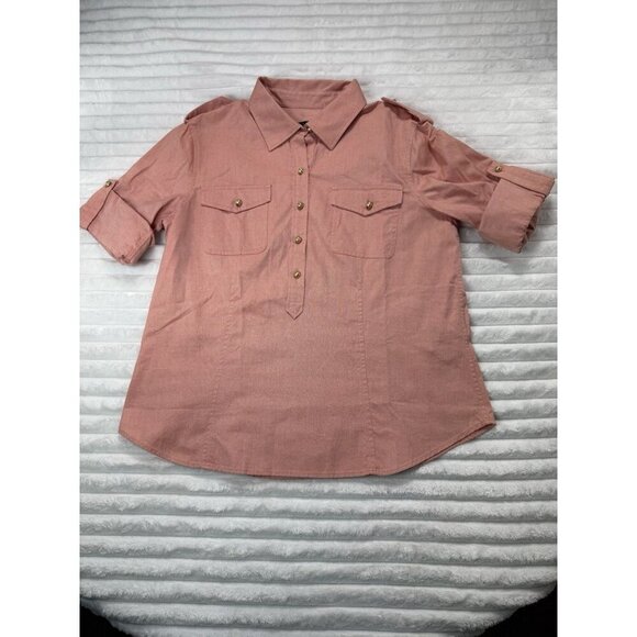Talbots Pullover Shirt w/ Pearl Snap Button Pockets & Folded Sleeve Women's M - Picture 1 of 12